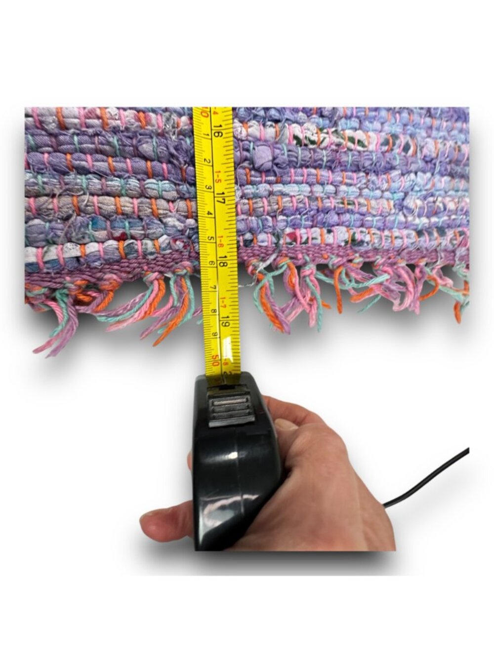 Handwoven Multicolor Rag Rug Placemats With Fringe Cotton & Polyester Boho Table - Picture 6 of 6